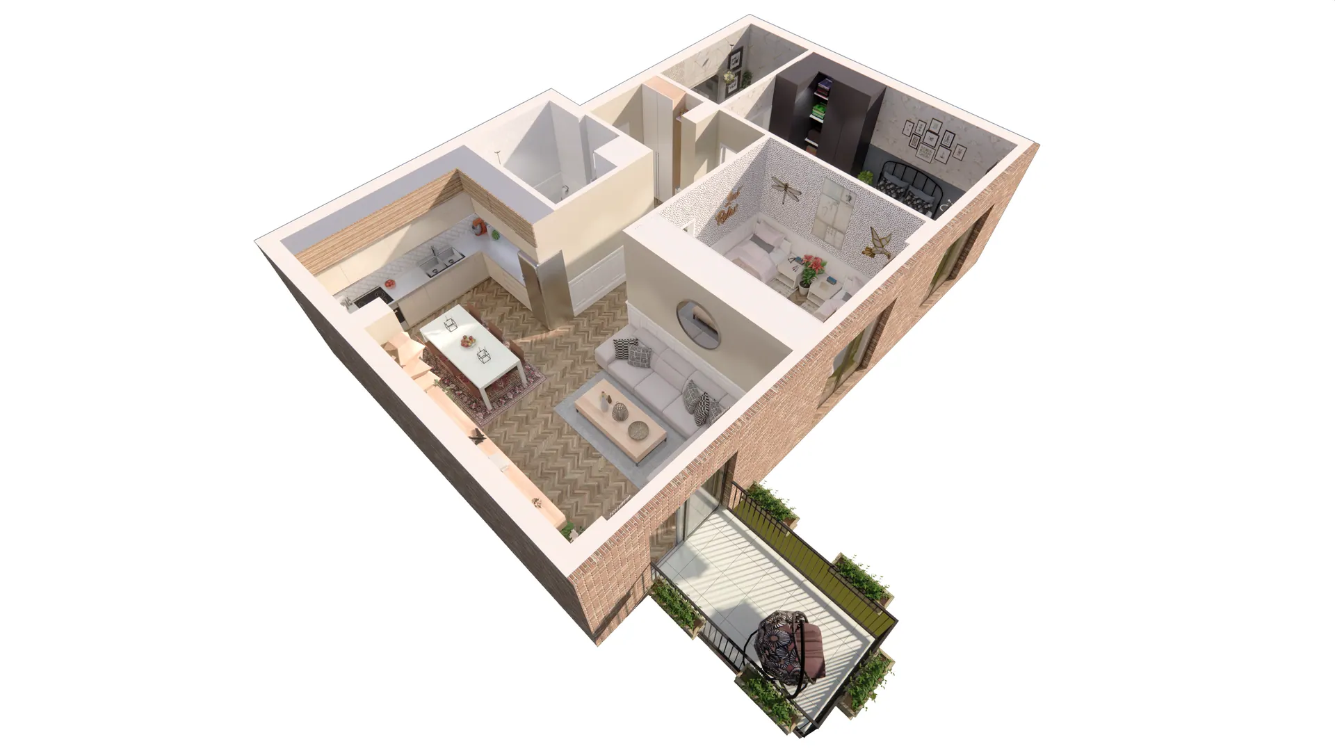 3D render – Two Bedroom Apartment