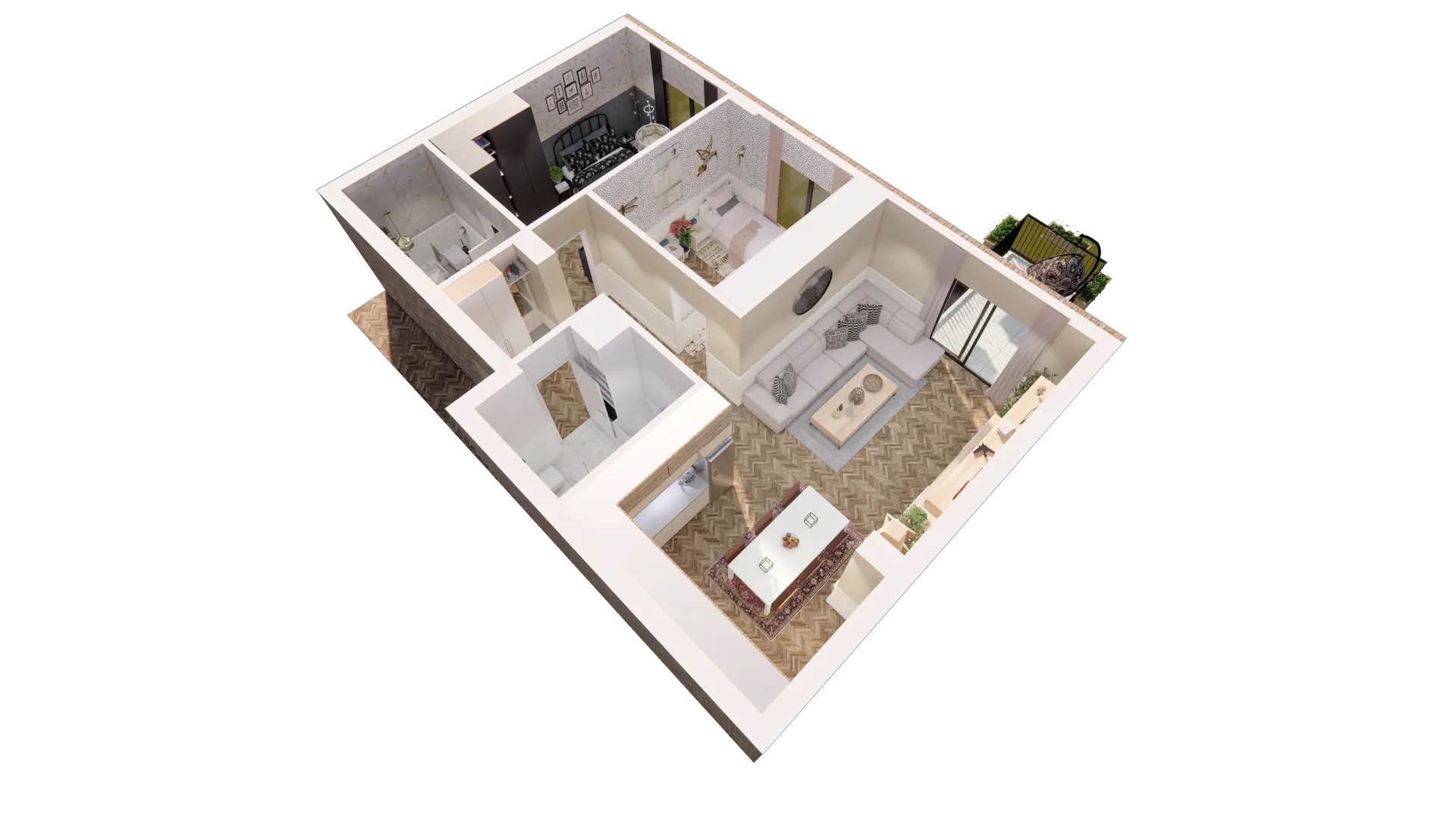 3D render – Two Bedroom Apartment