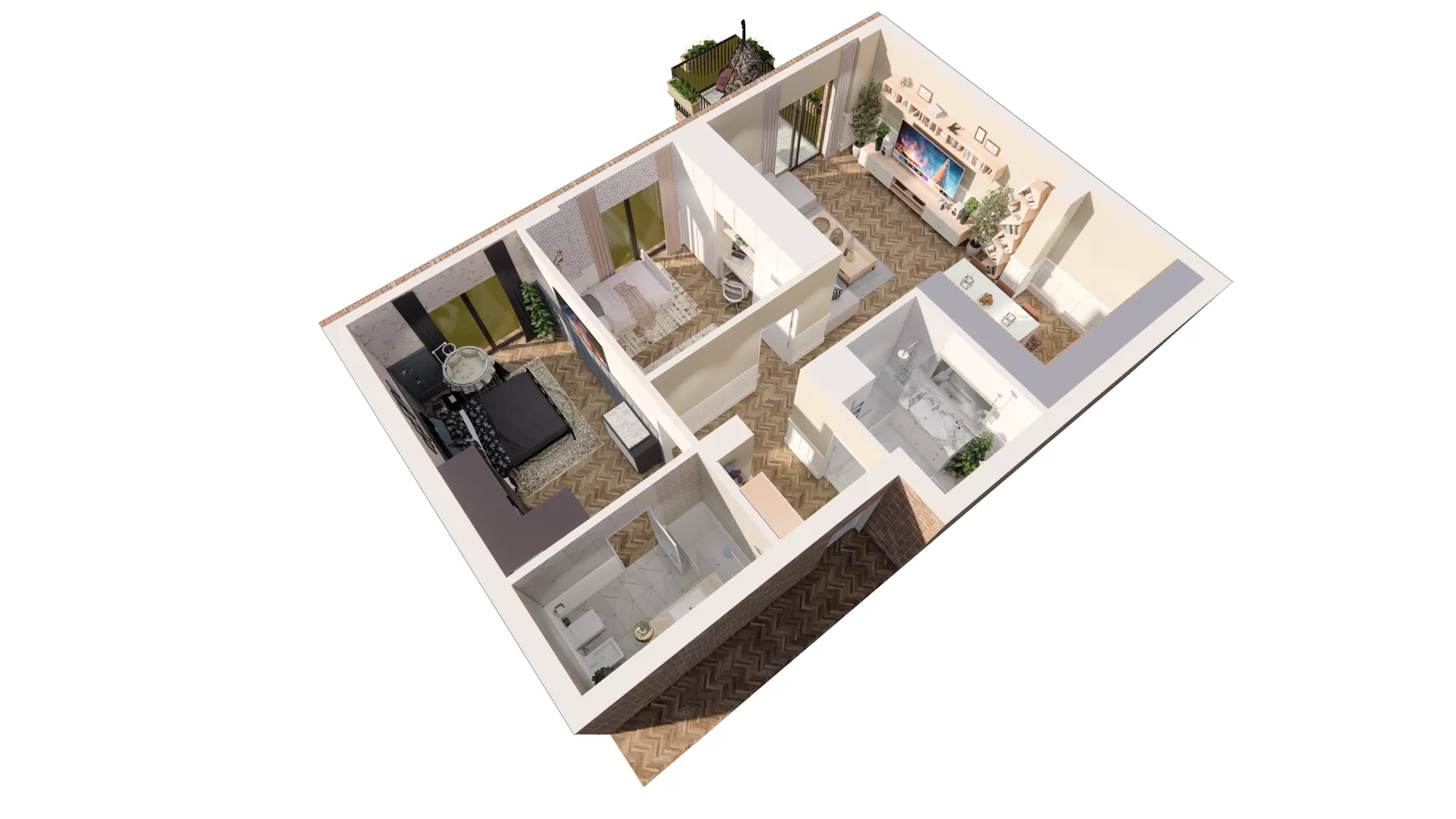 3D render – Two Bedroom Apartment