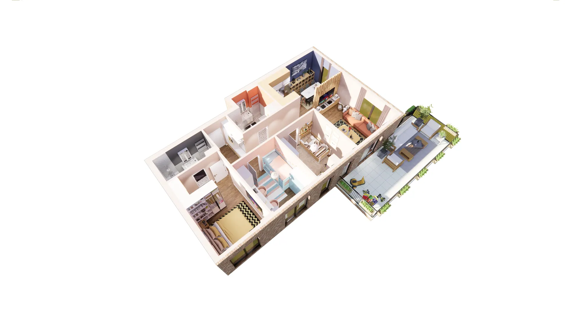 3D render – 3 Bedroom Apartment