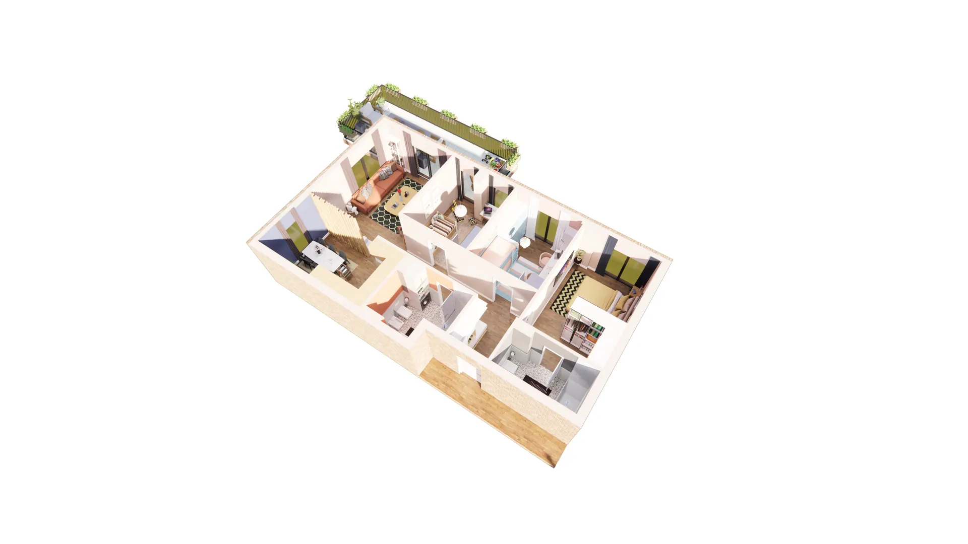 3D render – 3 Bedroom Apartment